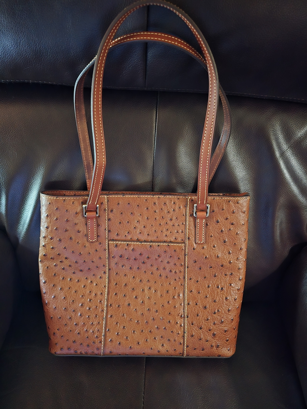 Dooney & Bourke Brown Ostrich Leather Tote Bag - Picture 2 of 7